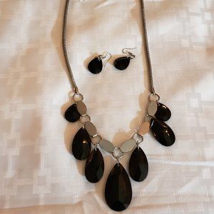 Black Teardrop Waterfall Necklace and Earring set